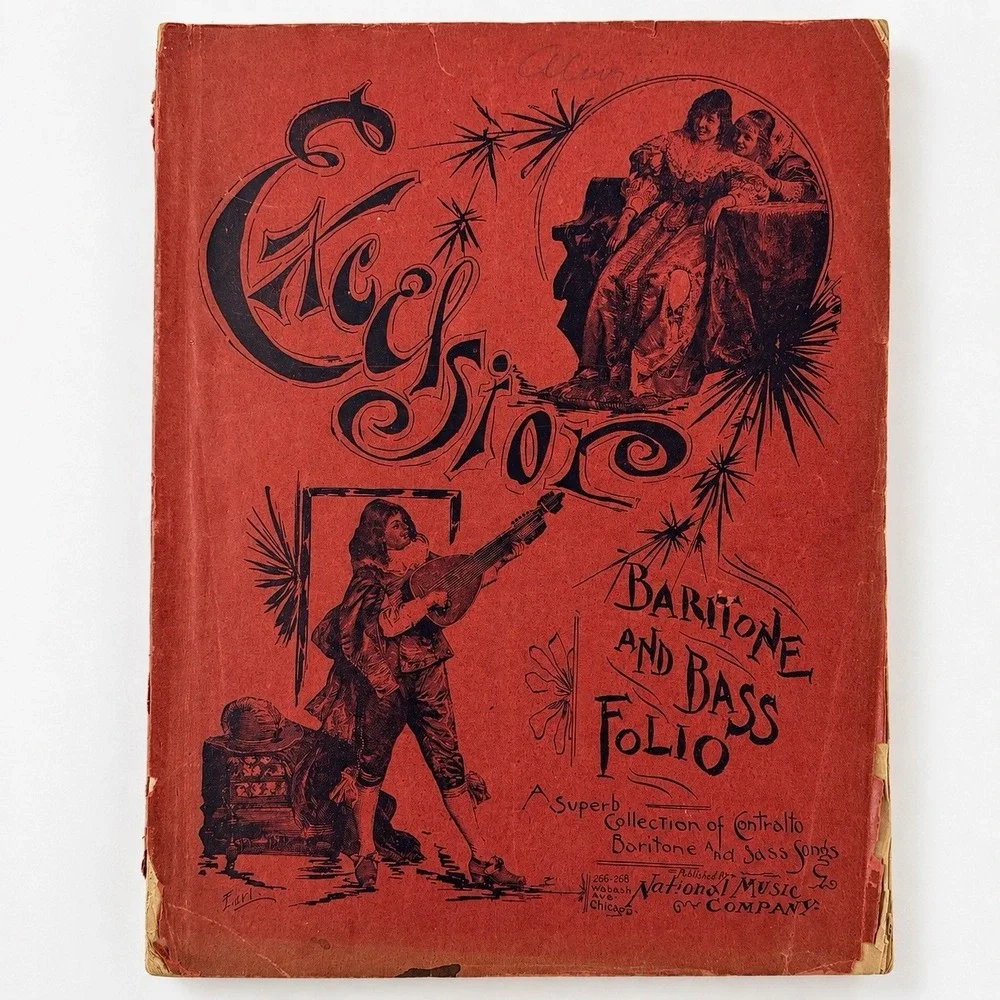 Antique 1892 Excelsior Baritone Bass Folio Sheet Music Book & Song Chicago IL